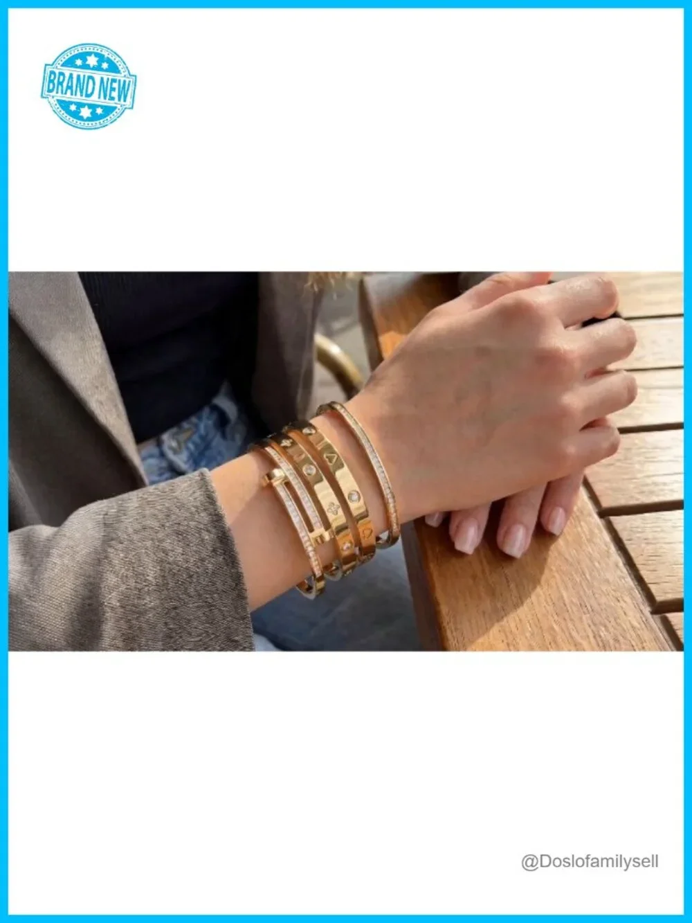Gold Plated Stainless Steel Stackable Bangle Bracelets Set of 4 Non-Tarnish